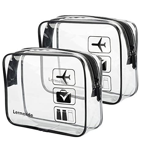 Lermende Transparante toilettas, vloeistofzak, handbagage, TSA-goedgekeurde cosmeticatas, transparante tas, vliegtuigtas, reistas, vliegtuig, 1 liter., 2 zwart., 2 Pack, transparante toilettas dames