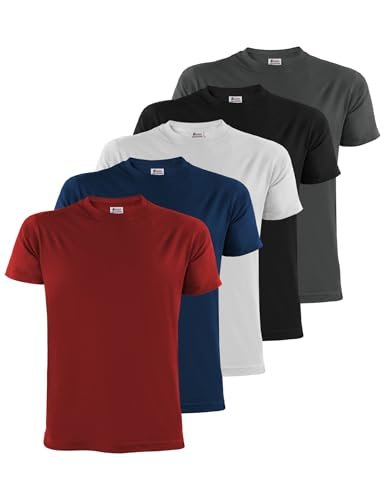 ALPIDEX T-Shirts Hommes Lot de 5 Col Rond 100% Coton Manches Courtes Unis Basique Mens Tee Shirt S M L XL XXL 3XL 4XL 5XL, Taille:M, Couleur:Fire