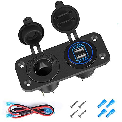 Thlevel USB-autolader, USB-stopcontact voor in een voertuig, 5 V en 4,2 A, voor snel opladen, met led-display, waterdicht en stofdicht, voor 12V~24V-voertuigen zoals auto‘s, boten, motorfietsen, SUV‘s, bussen, vrachtwagens, caravans en vaartuigen