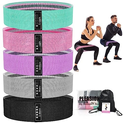 PLEASION Weerstandsbanden, weerstandsband voor Heupen en Benen, Stof weerstandbanden Set,5x Resistance Bands Booty Bands voor Vrouwen/Mannen, Fitness Band voor Yoga, Pilates