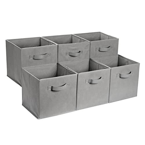Amazon Basics Opbergkubus, opvouwbaar, stof, organizer, met handgrepen, set van 6, effen grijs, 33 x 33 x 33 cm