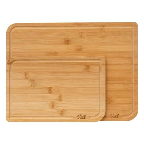 5five - Lot de 2 Planches à Découper en Bambou - 35x25 cm et 22x15 cm, Avec Rigole - Ustensile de Cuisine