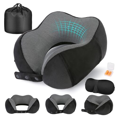 Cirorld Reiskussen voor Vliegtuig, Nek Kussen voor Reizen, Traagschuim Reiskussen voor Volwassenen, Verstelbaar & Compact Vluchtkussen, Ergonomisch Nek Kussen, Met Oordopjes, Oogmasker, Draagtas