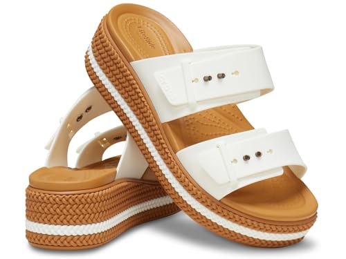 Crocs Brooklyn Buckle Low Wedge Sandales pour femme, Craie, 39/40 EU